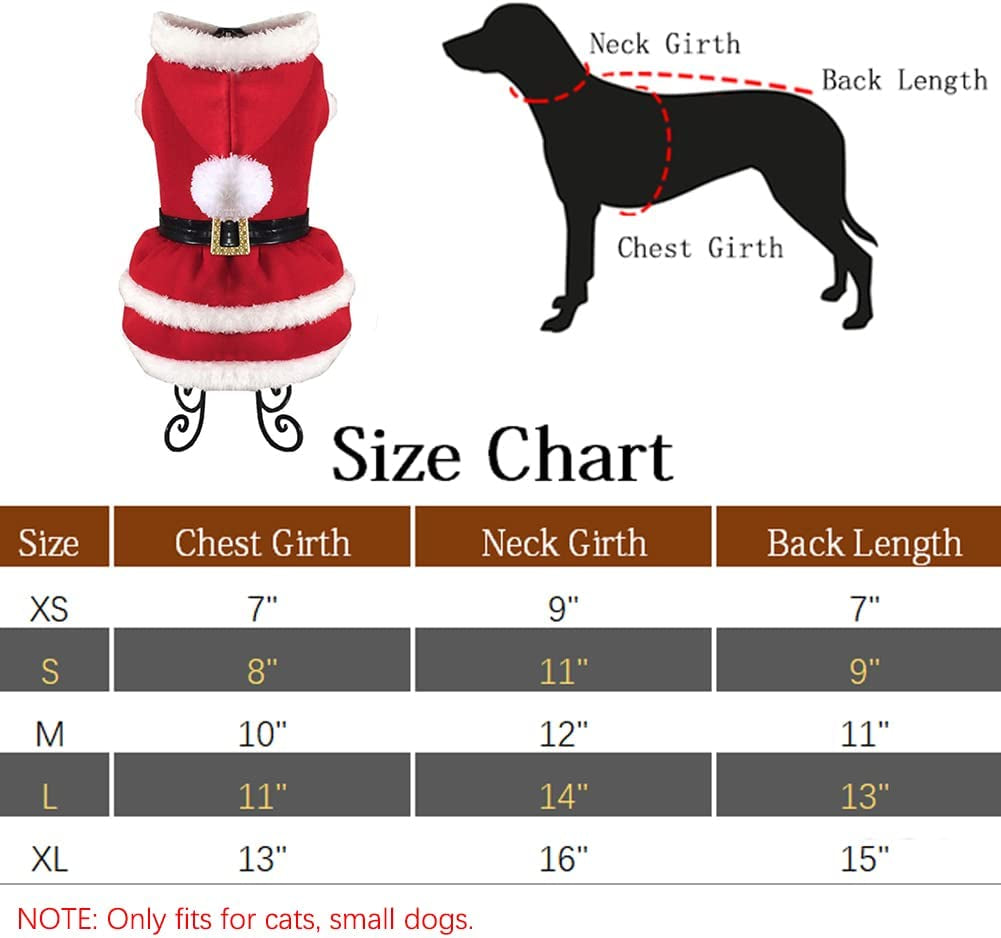 Dog Christmas Dresses Cat Xmax Suits Small Pet Haliday Outfits Winter Warm Clothes (Red,Xs)