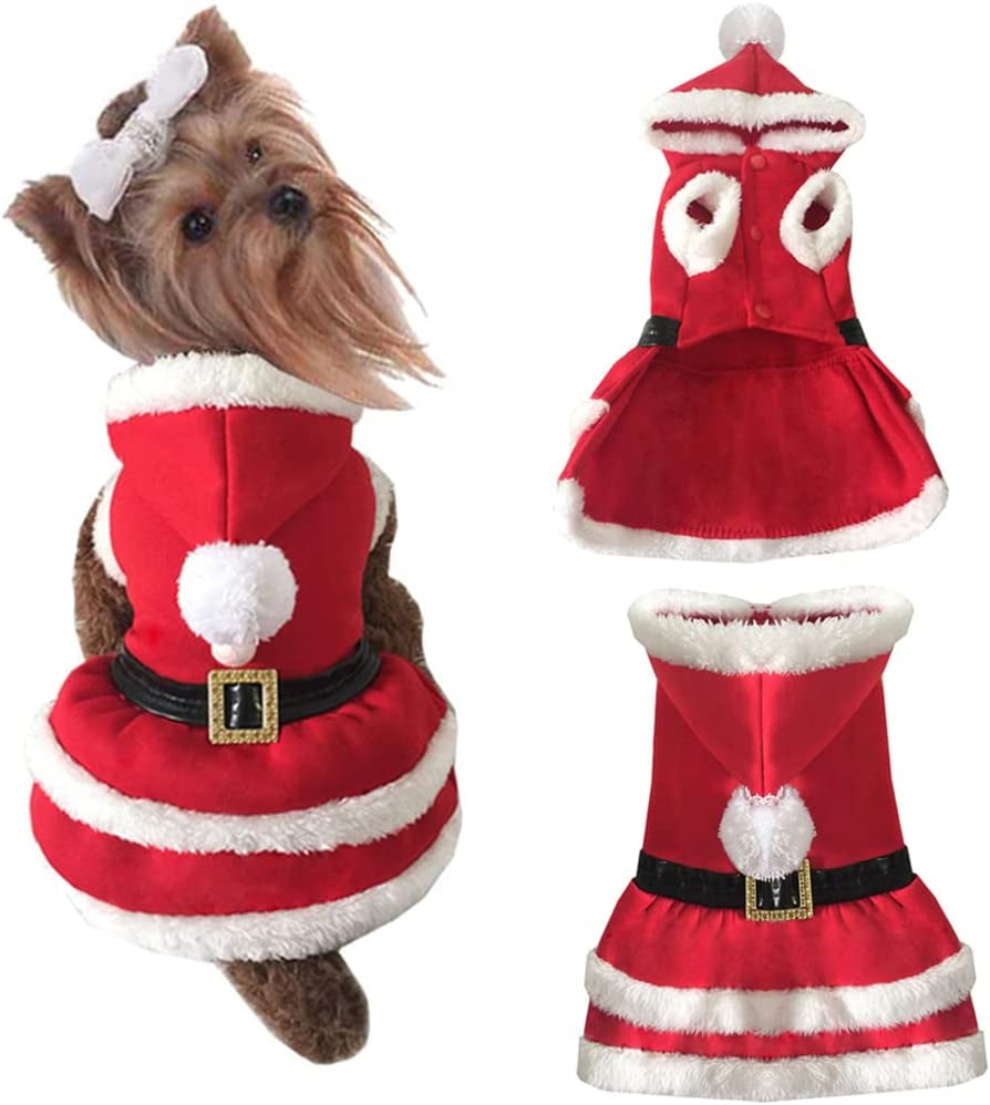 Dog Christmas Dresses Cat Xmax Suits Small Pet Haliday Outfits Winter Warm Clothes (Red,Xs)