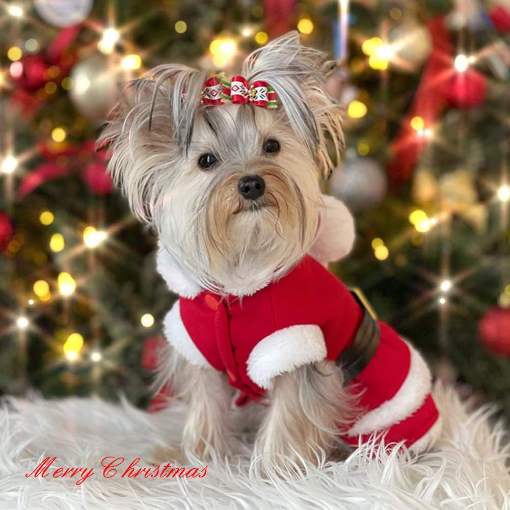 Dog Christmas Dresses Cat Xmax Suits Small Pet Haliday Outfits Winter Warm Clothes (Red,Xs)