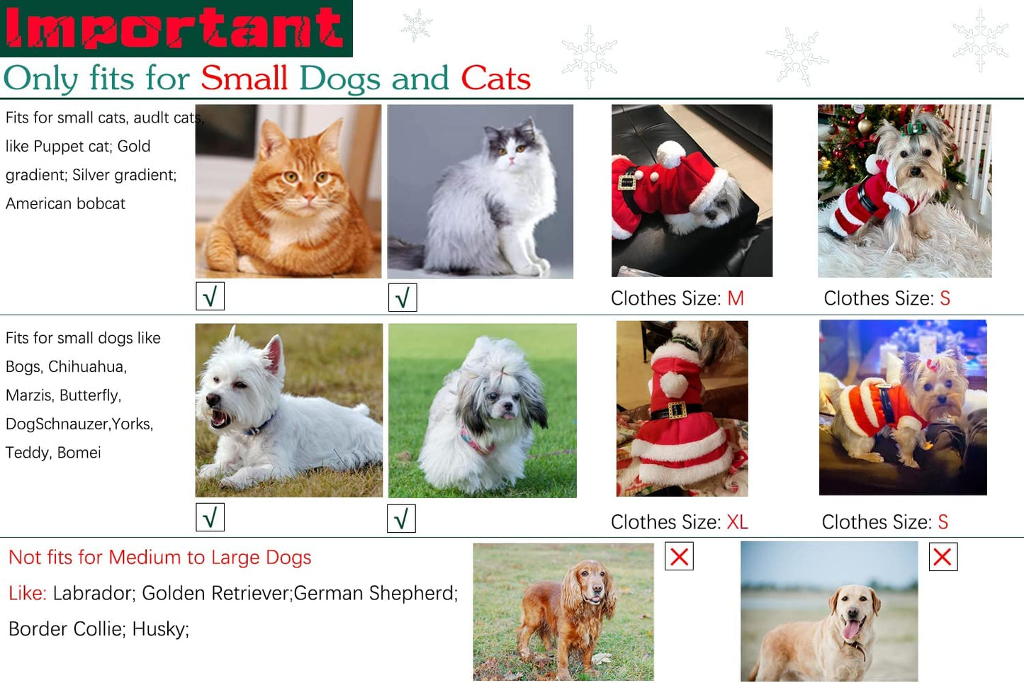 Dog Christmas Dresses Cat Xmax Suits Small Pet Haliday Outfits Winter Warm Clothes (Red,Xs)