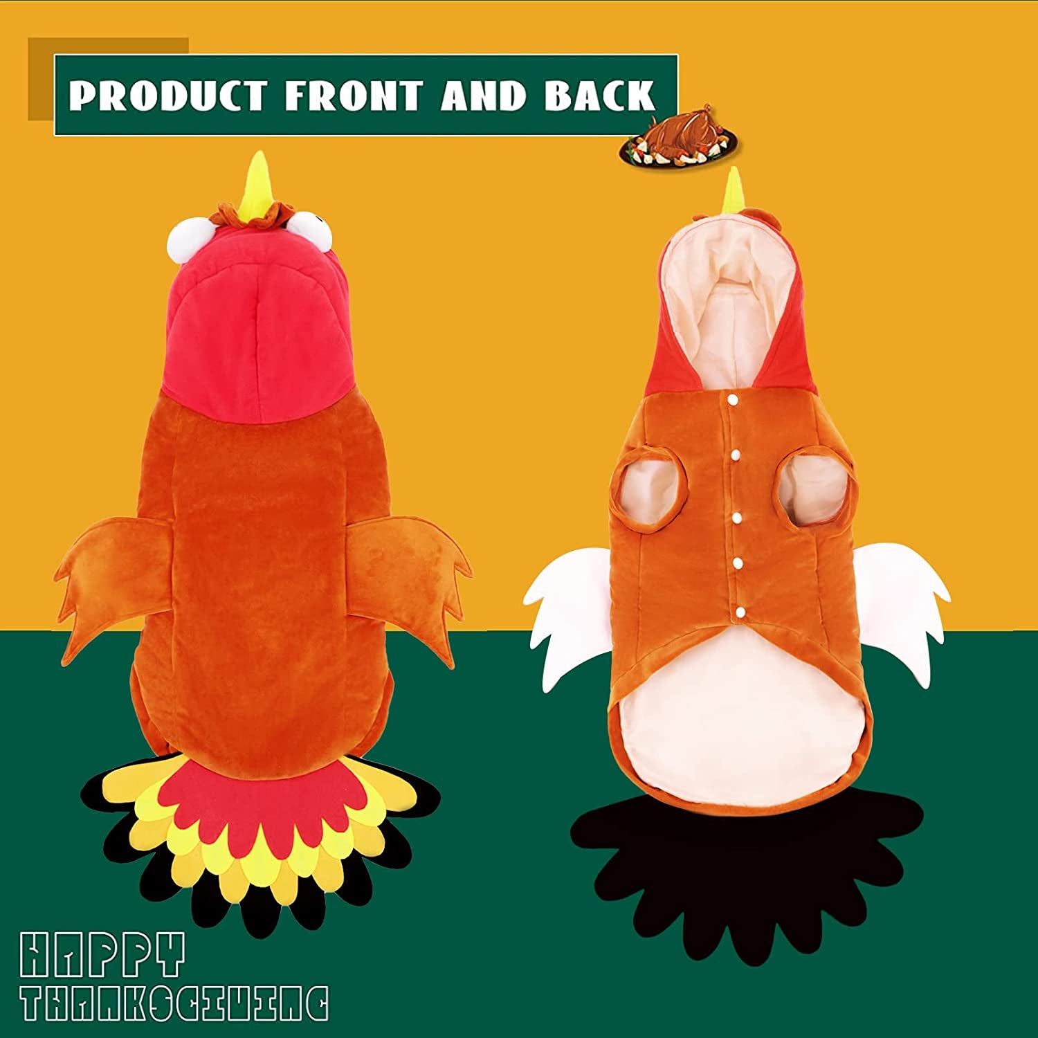 Turkey Dog Costume Thanksgiving Apparel Pet Costume for Dogs and Cats M(Neck:11.4" Chest:15" Back:11")